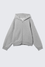 Grey Melange - Boxy Laser-Cut Zip Hoodie - 3