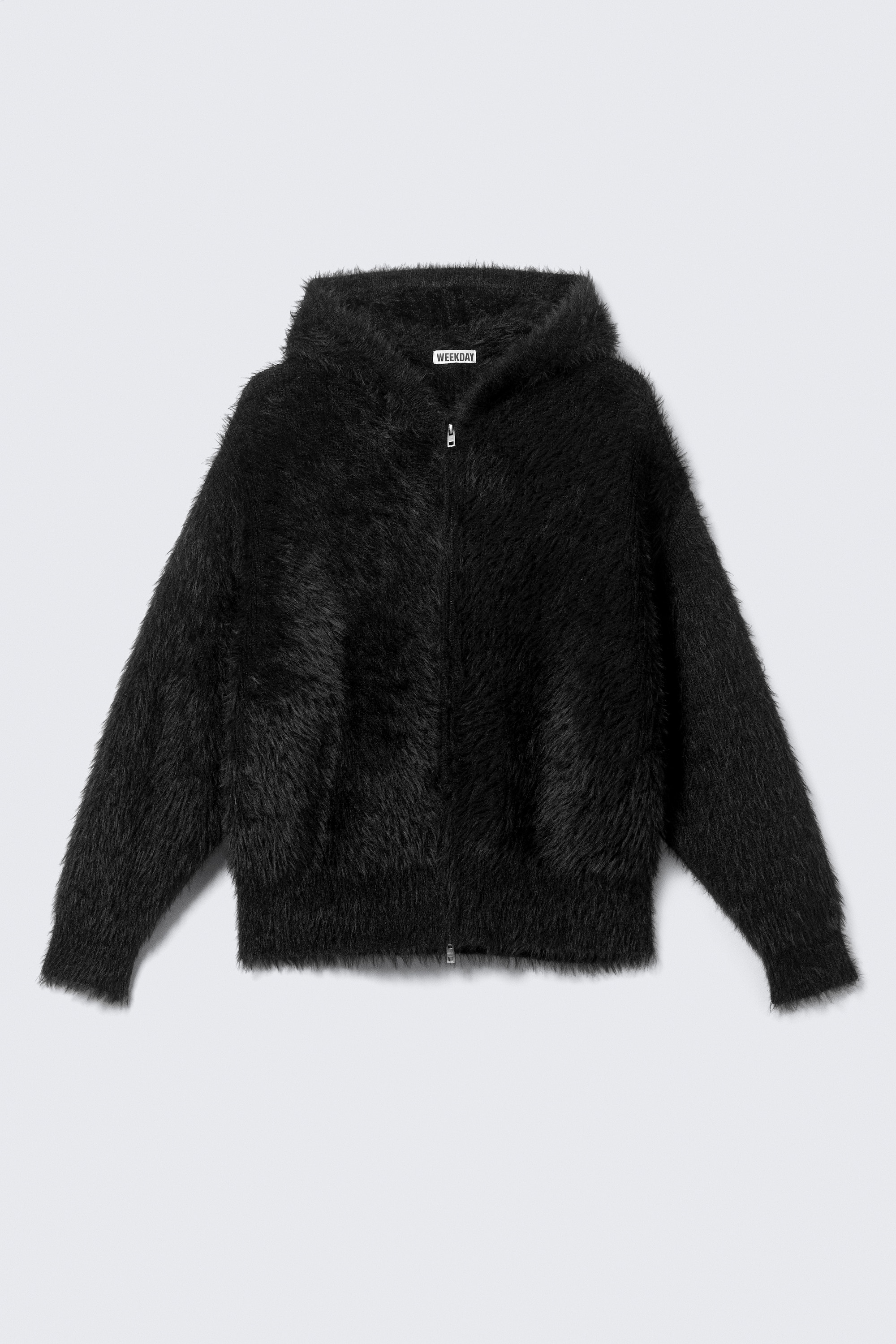 Flauschiger Zip-Hoodie aus Strick im Boxy-Fit - Schwarz