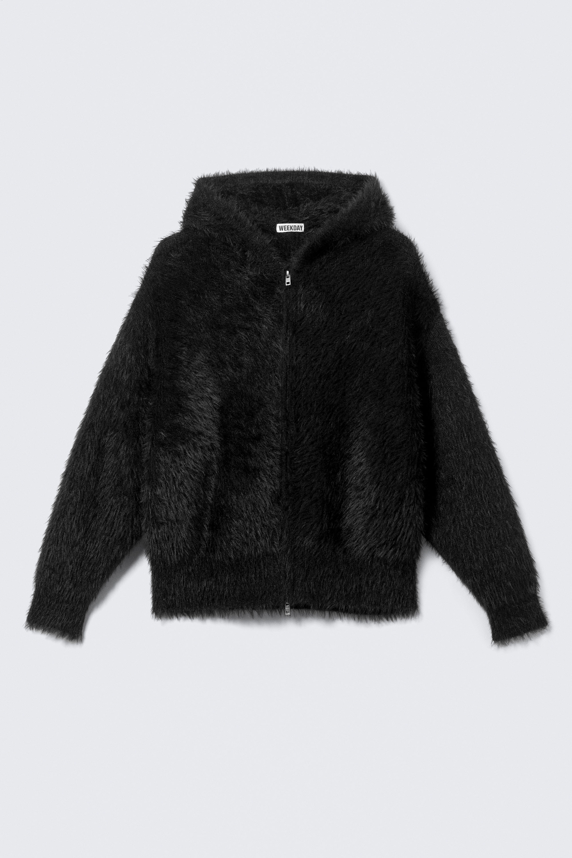 Zwart - Harige gebreide hoodie met rits in een boxy model - 4