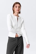 Off-white - Ribbed Fitted Zip Cardigan - 2