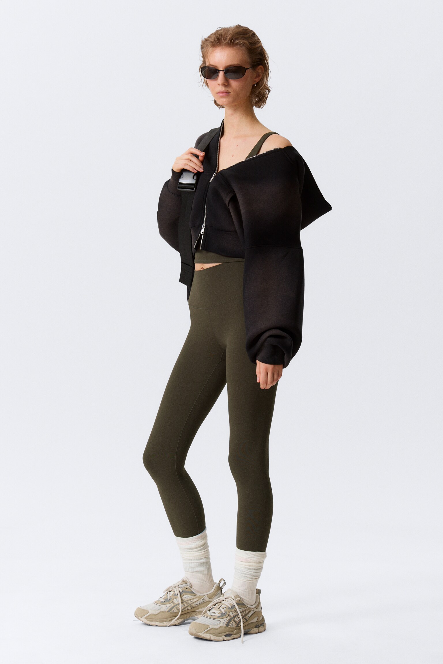 High Waisted Sports Tights - Dark Brown/Light Dusty Grey/Black/Dark Grey/Dark Khaki Green/White/Dark Brown - 4