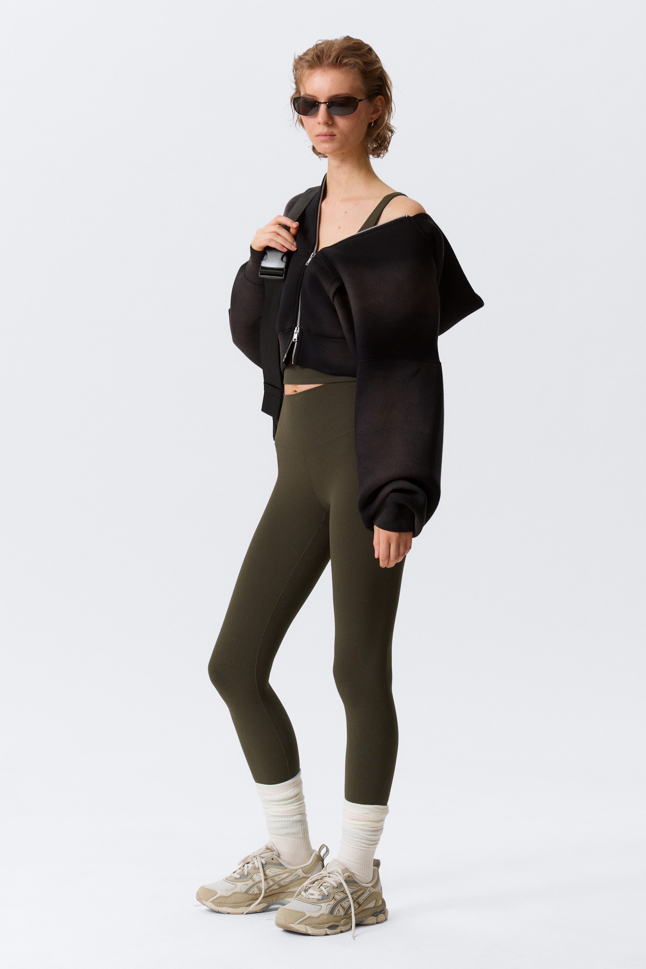 Dark Brown - High Waisted Sports Tights - 2