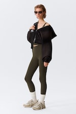 Dark Brown - High Waisted Sports Tights - 2