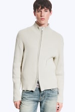 Helles Graubraun - Lockerer Strick-Cardigan mit Reißverschluss - 0