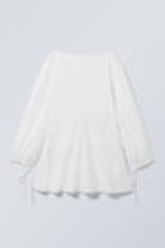 White - Cotton Poplin Tie-Detail Mini Dress - 4