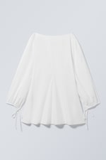 White - Cotton Poplin Tie-Detail Mini Dress - 0