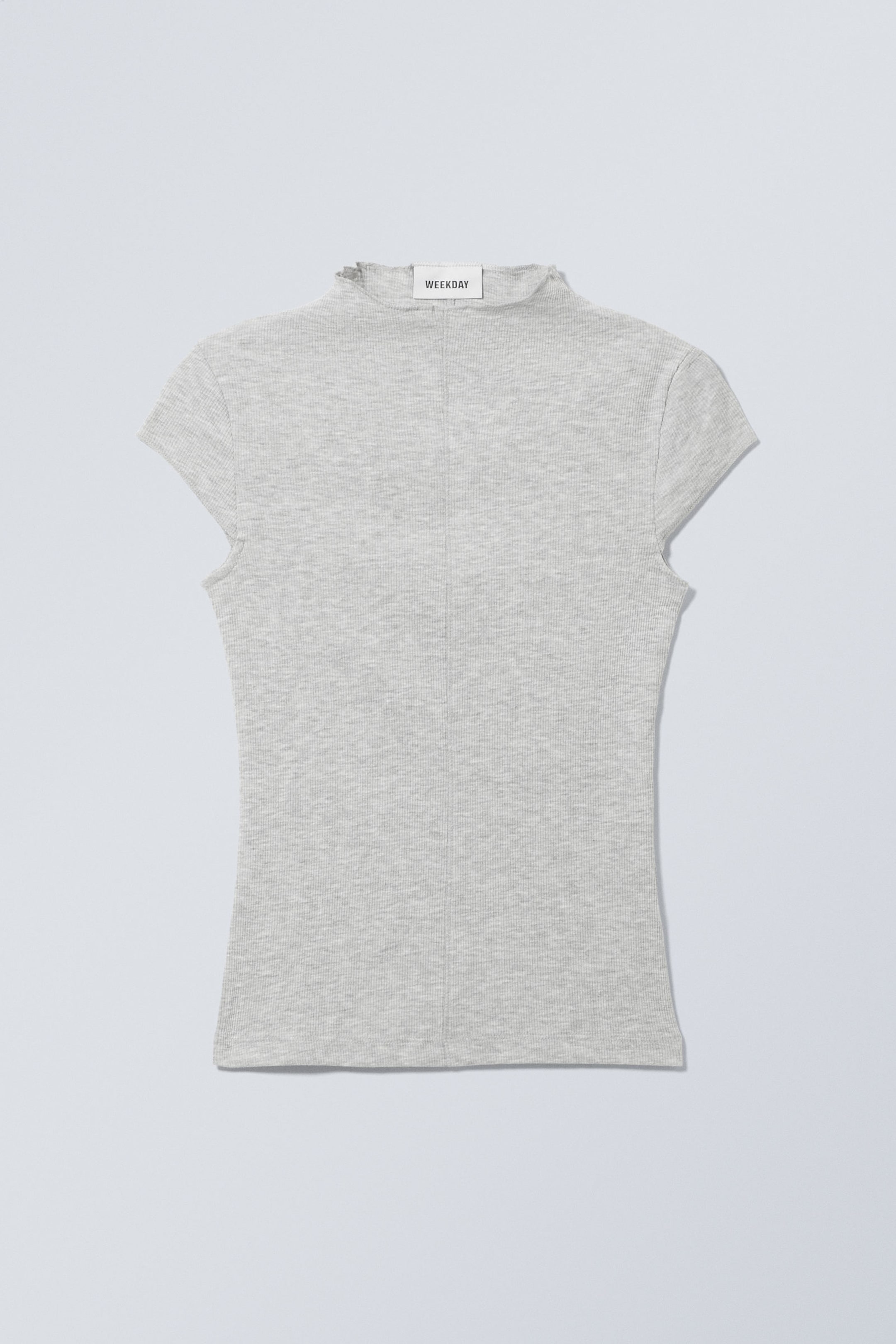 Grey Melange - Ribbed Mock Neck T-shirt - 1