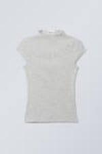 Grey Melange - Ribbed Mock Neck T-shirt - 0