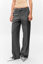 Striped Dark Grey - Low Waisted Pleated Suiting Trousers - 1