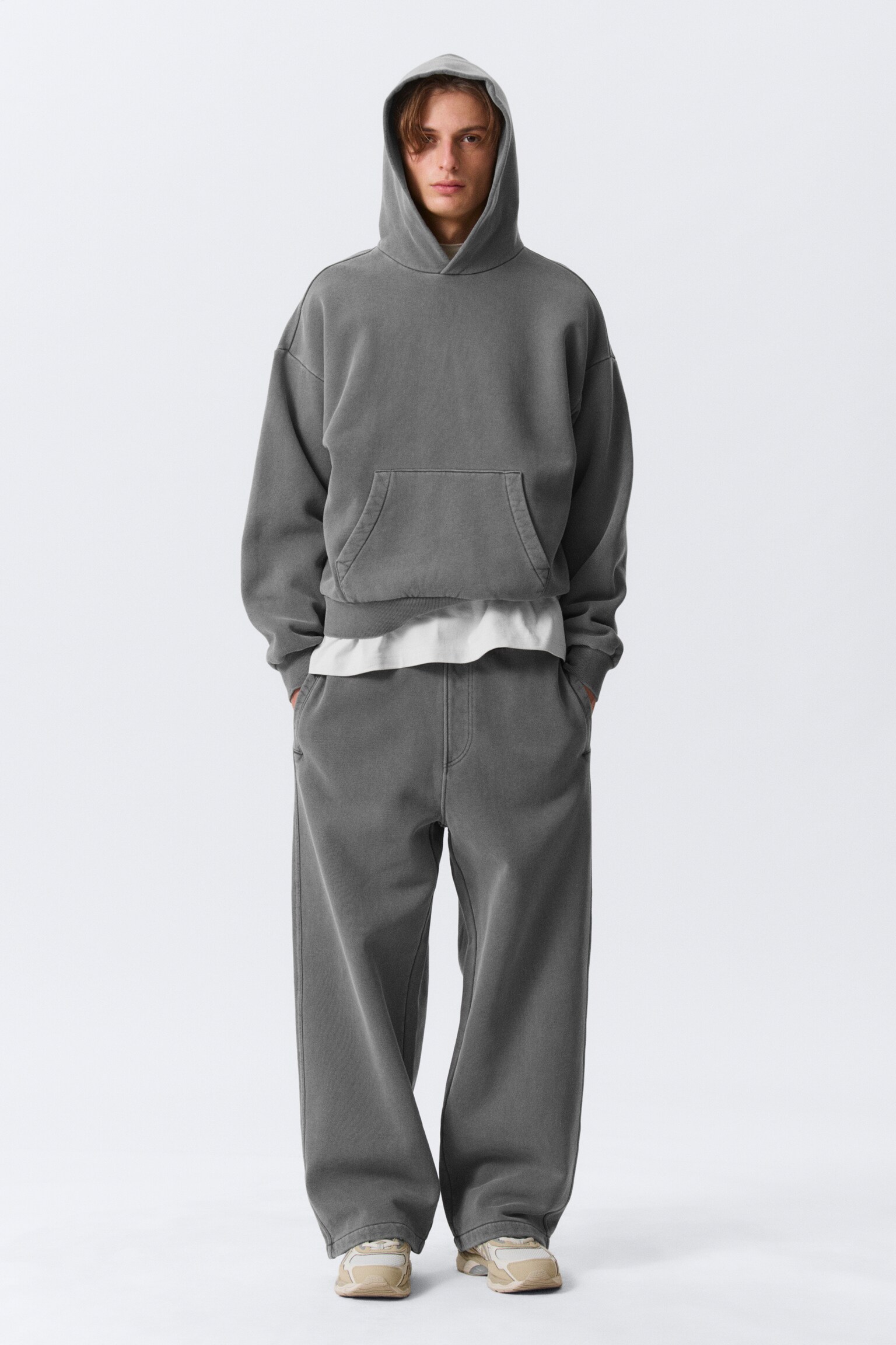 Loose Heavyweight Cotton Hoodie - Washed Dark Grey/Washed Dark Blue - 4