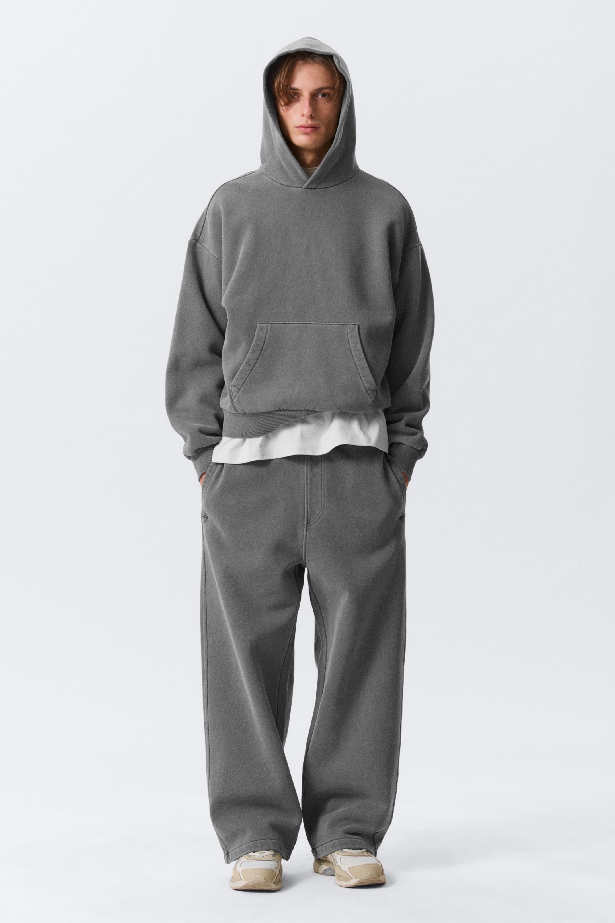 Washed Dark Grey - Loose Heavyweight Cotton Hoodie - 2