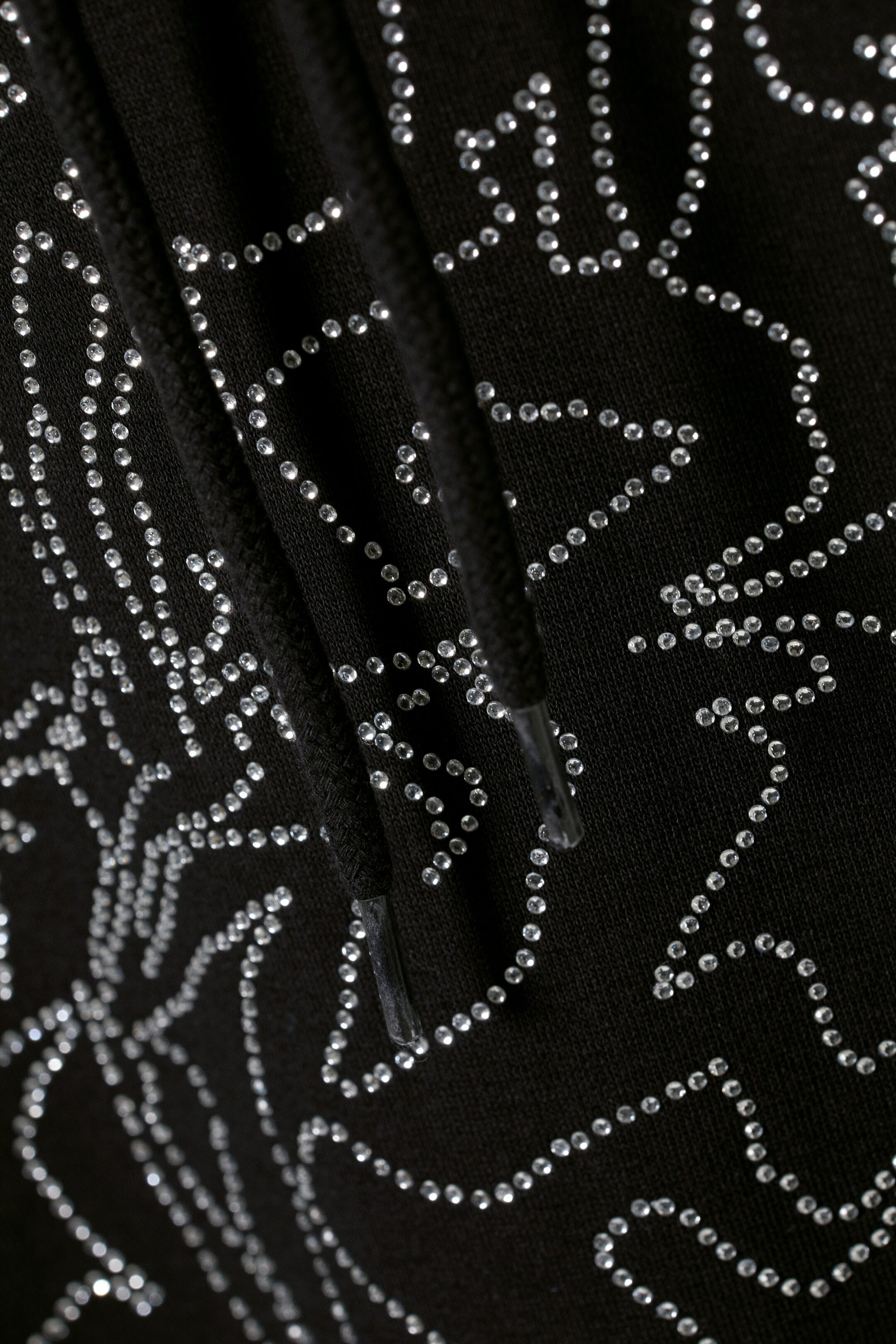 Black - Oversized Rhinestone Hoodie - 1
