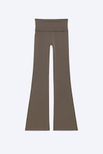 Donkertaupe - Yogalegging met omgeslagen taille en wijd uitlopende pijpen - 4