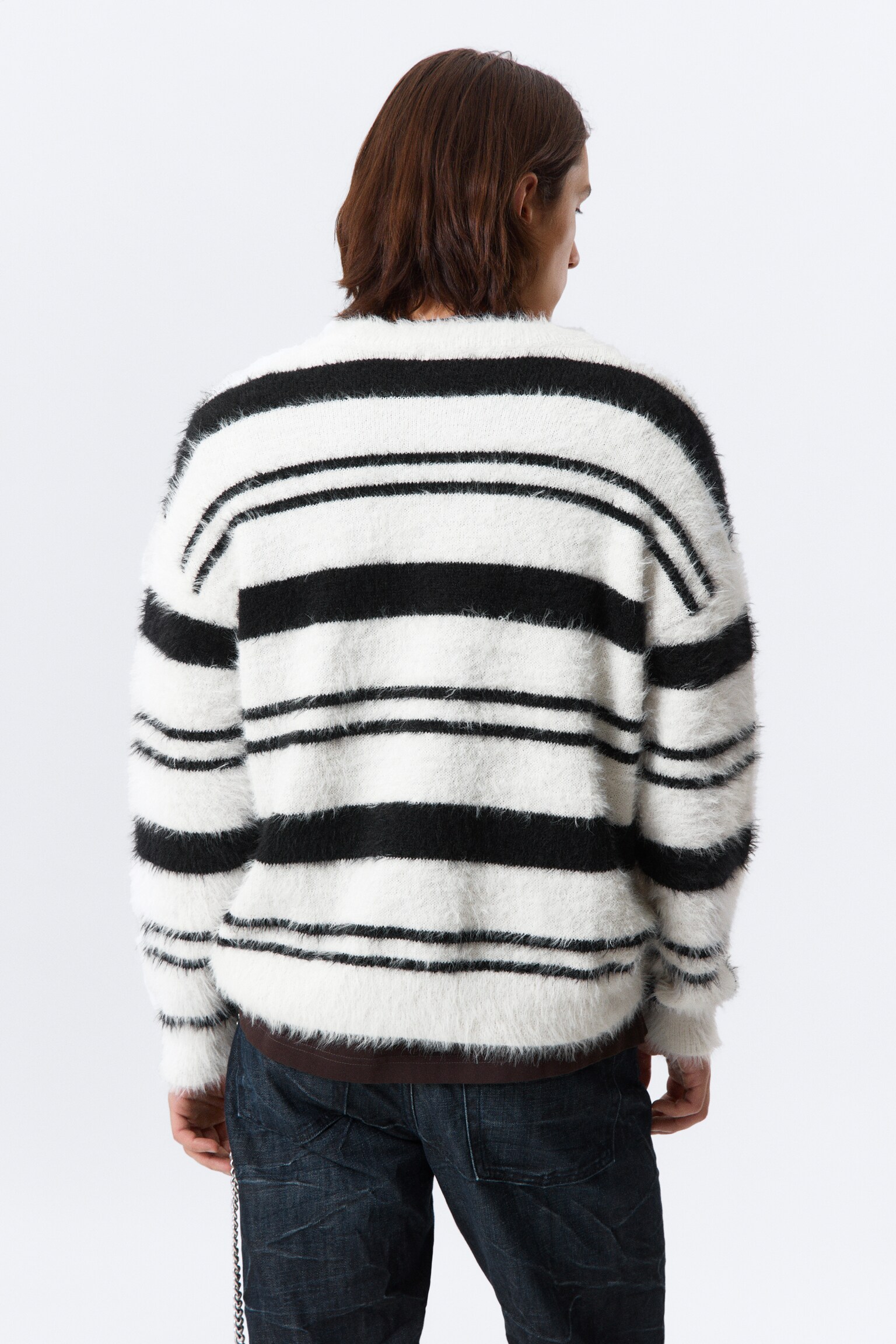 Relaxed stribet strikket sweater - Sort-hvide striber/Brun med mange striber - 3