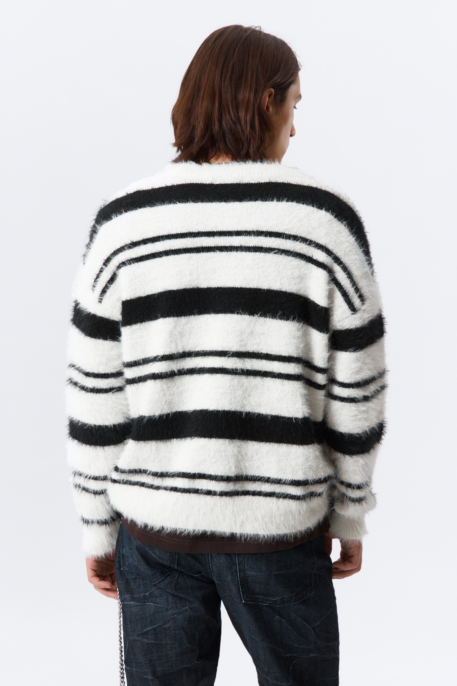 Relaxed Striped Knitted Sweater - Black & White Stripes - 4