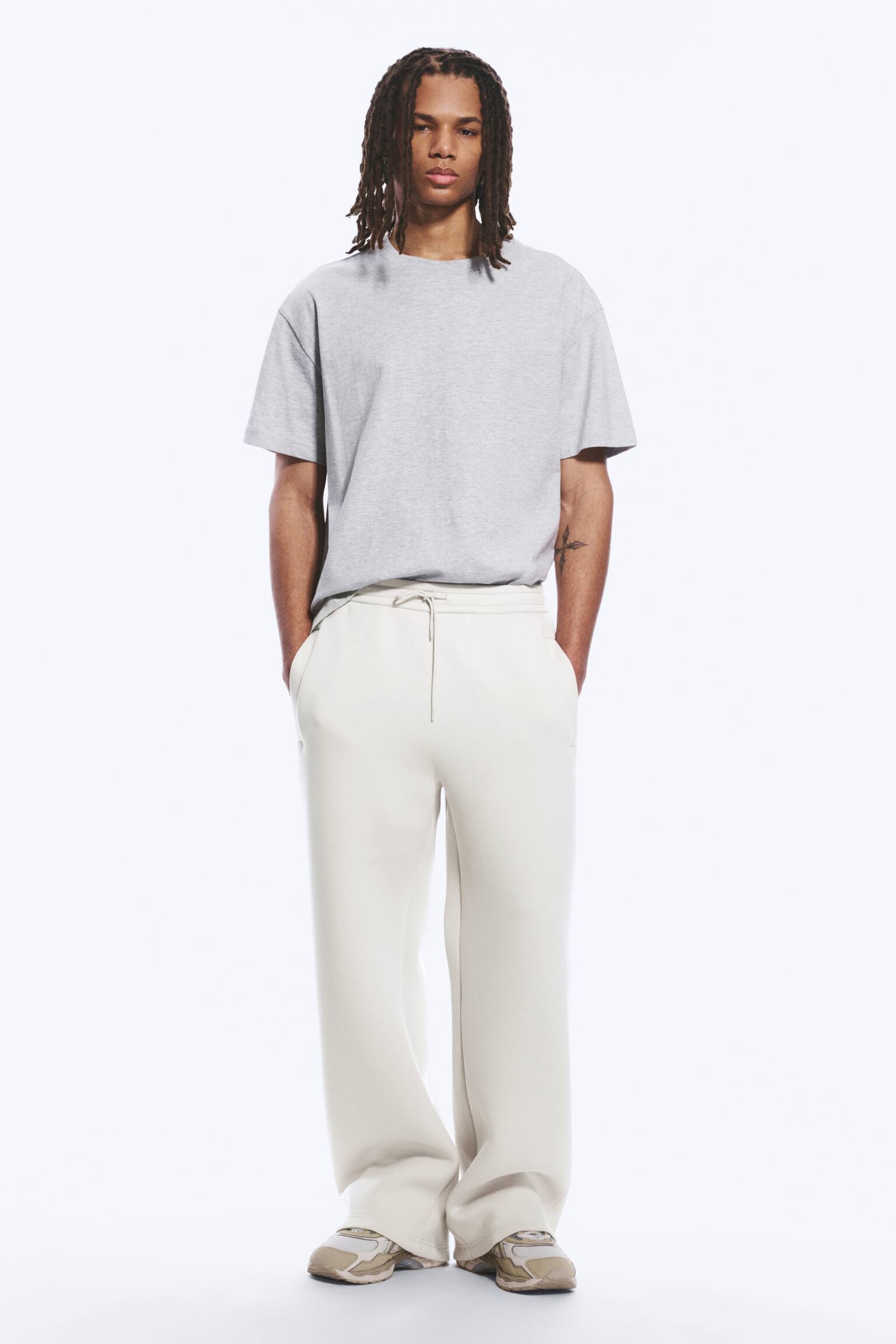 Locker geschnittene Scuba-Sweatpants - Helles Maulwurfsgrau/Grau meliert/Schwarz/Dunkelgrau meliert - 1