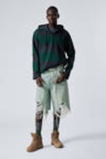 Dark Blue & Dark Green Stripes - Striped Loose Fit Rugby Hoodie - 0