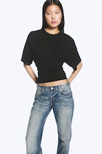 Schwarz - DRAPIERTES, ENG ANLIEGENDES T-SHIRT - 0