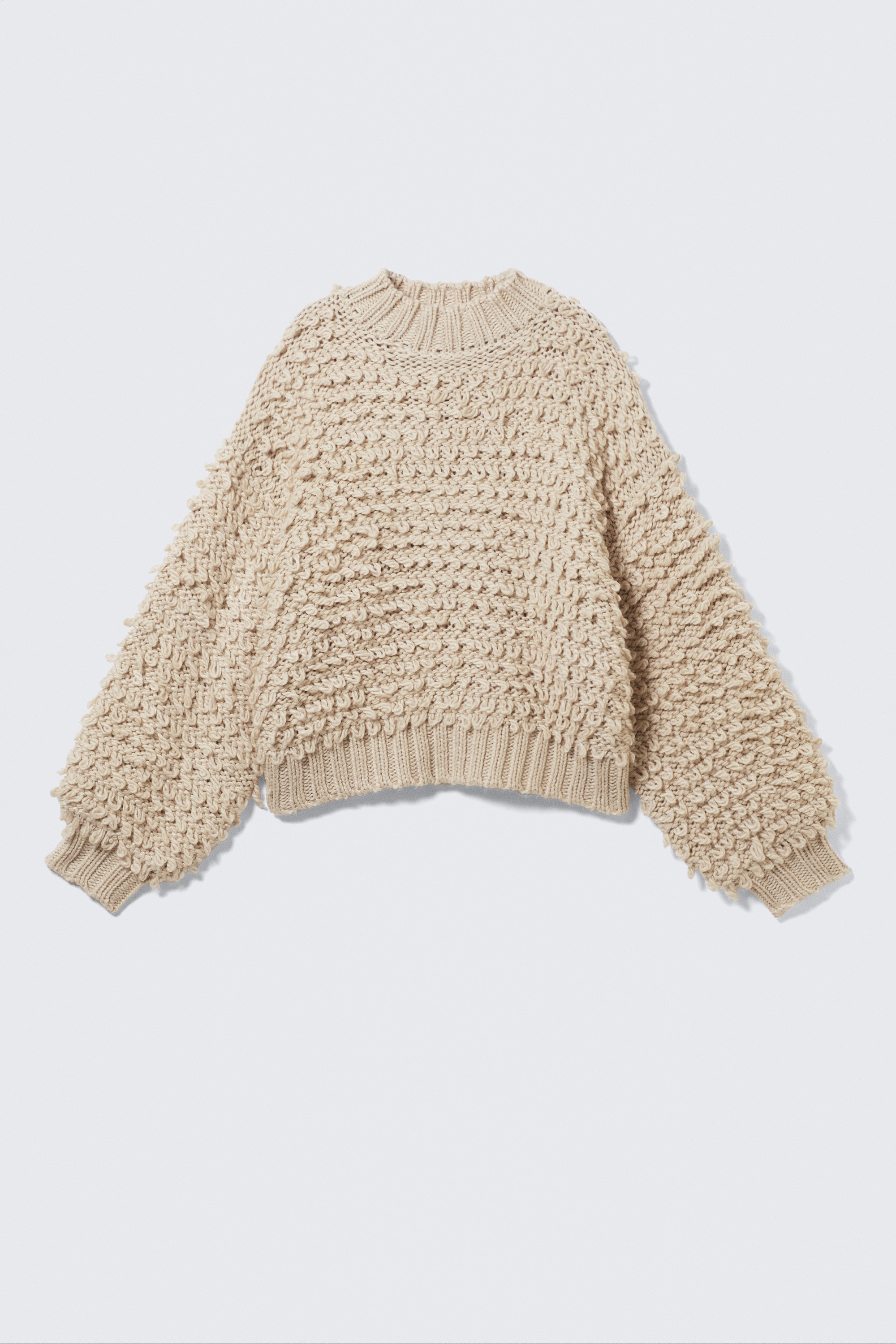 Textured Loop Knit Sweater - Beige/Lysegrønn