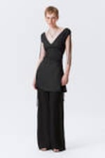 Dark Grey - V-neck Sleeveless Strap Mini Dress - 0