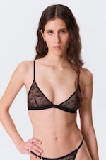 Schwarz - Triangel-BH aus Spitze mit Wirbelmuster - 1