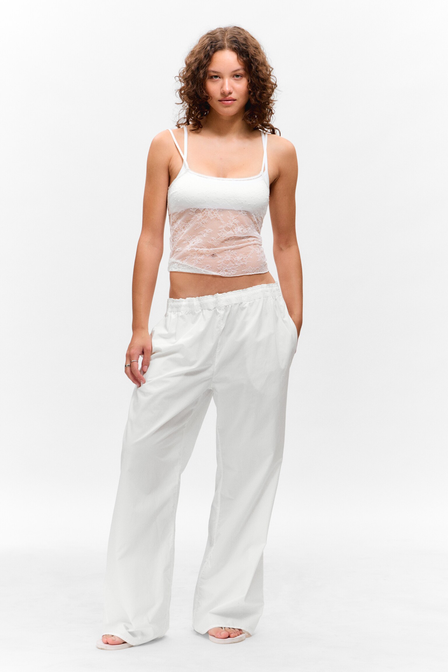 Lace Pyjama Cami Top - Hvid - 3