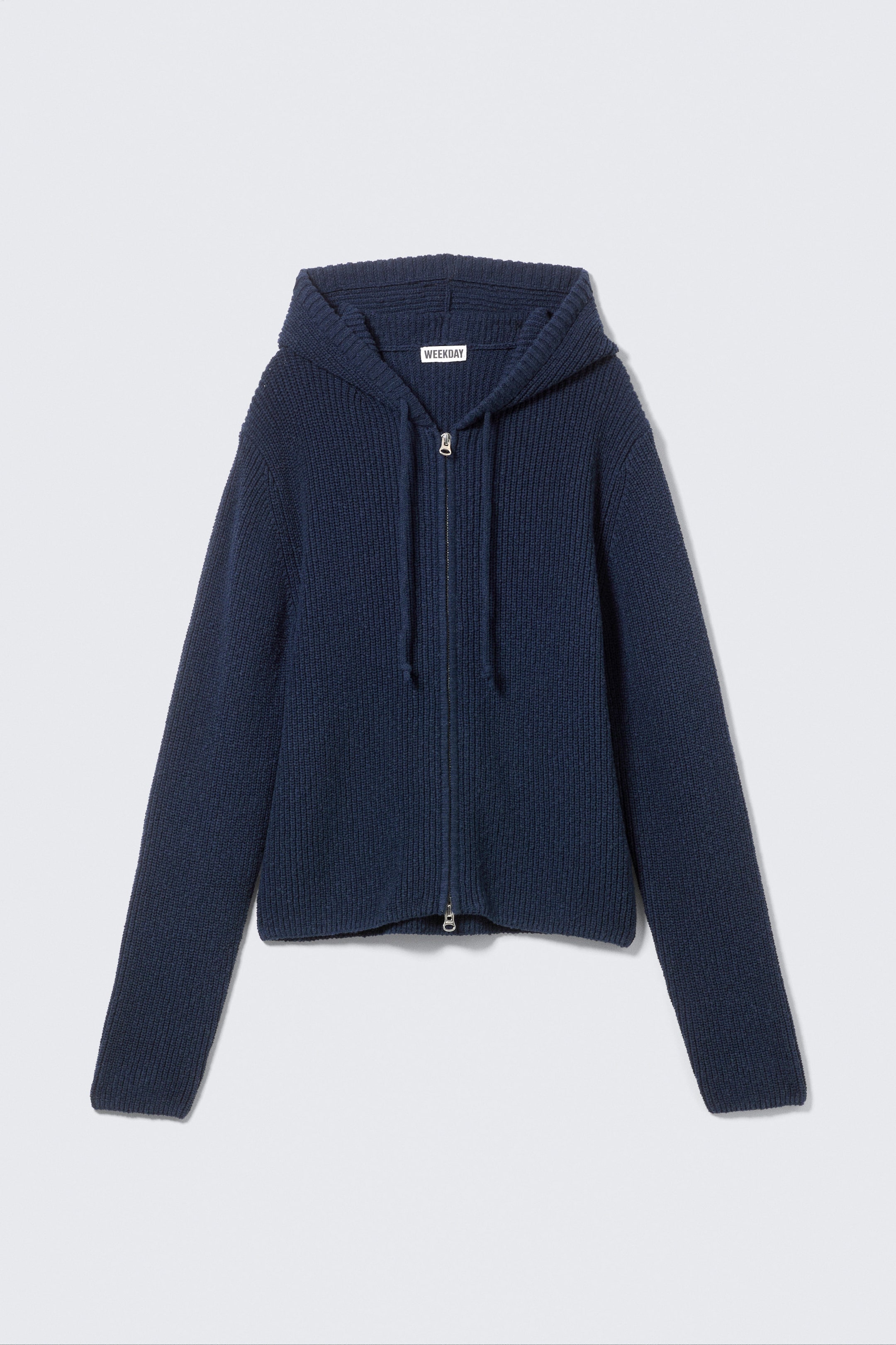 Dark Navy Blue - Knitted Slim Fit Zip Hoodie - 4