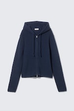Dark Navy Blue - Knitted Slim Fit Zip Hoodie - 4