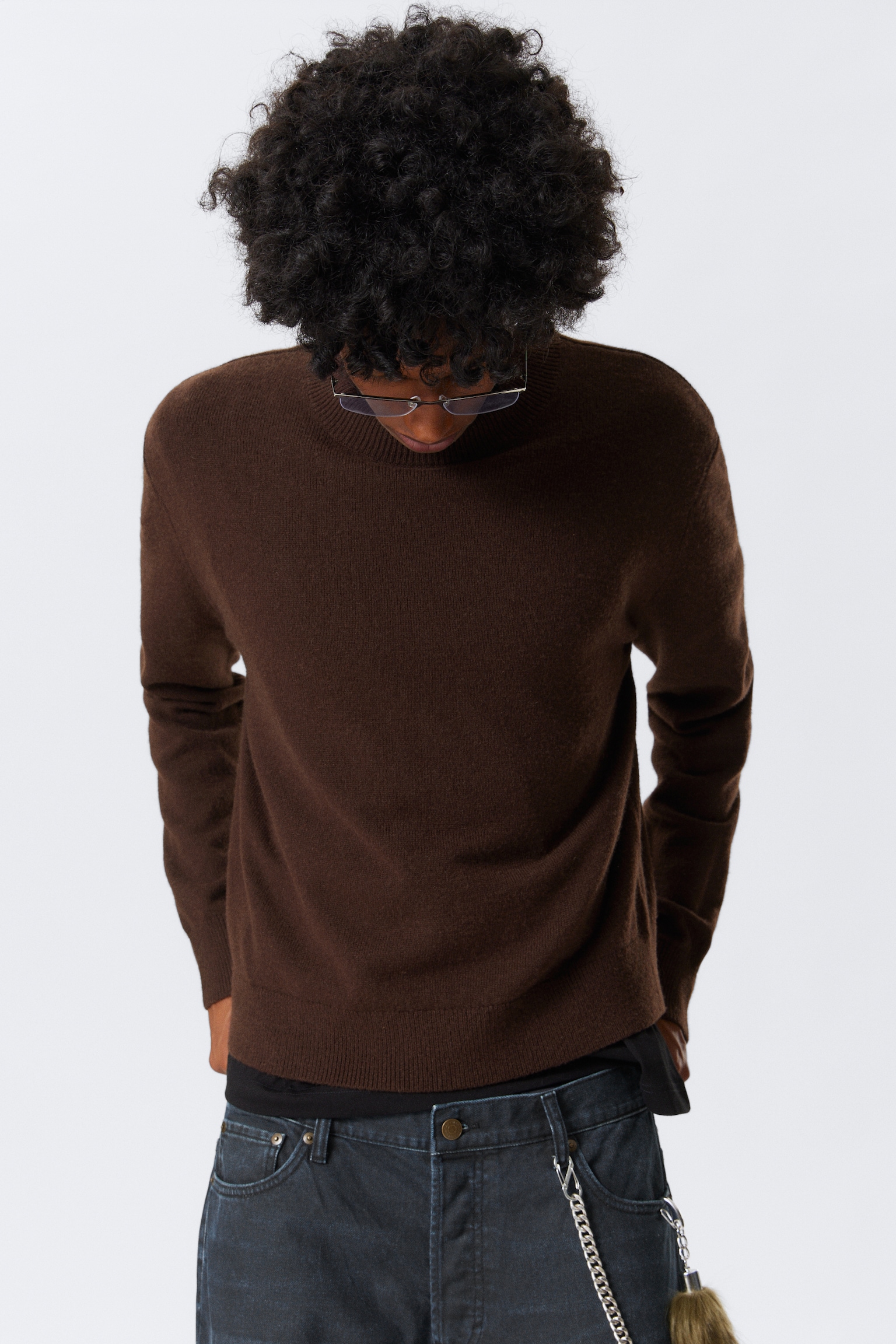 Regular Fit Wool-Blend Crew-Neck Sweater - Dark Brown/Black - 4