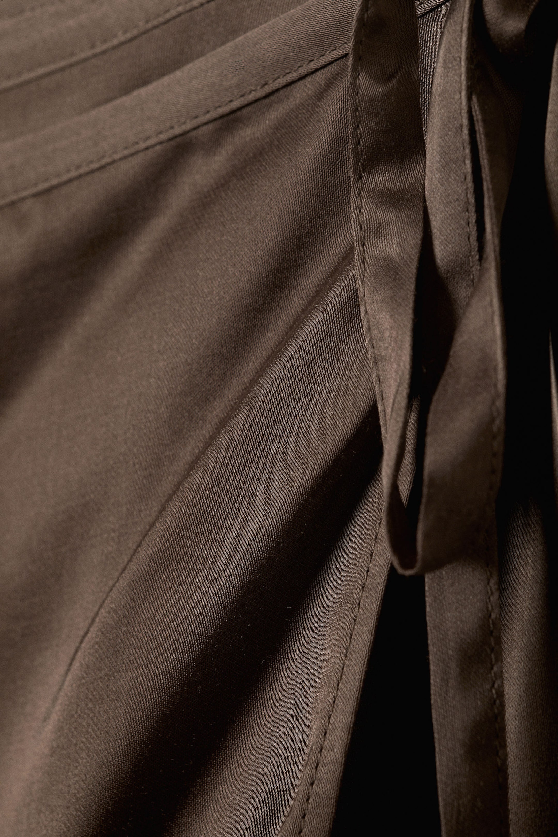 Dark Brown - Satin Wrap Mini Skirt - 4