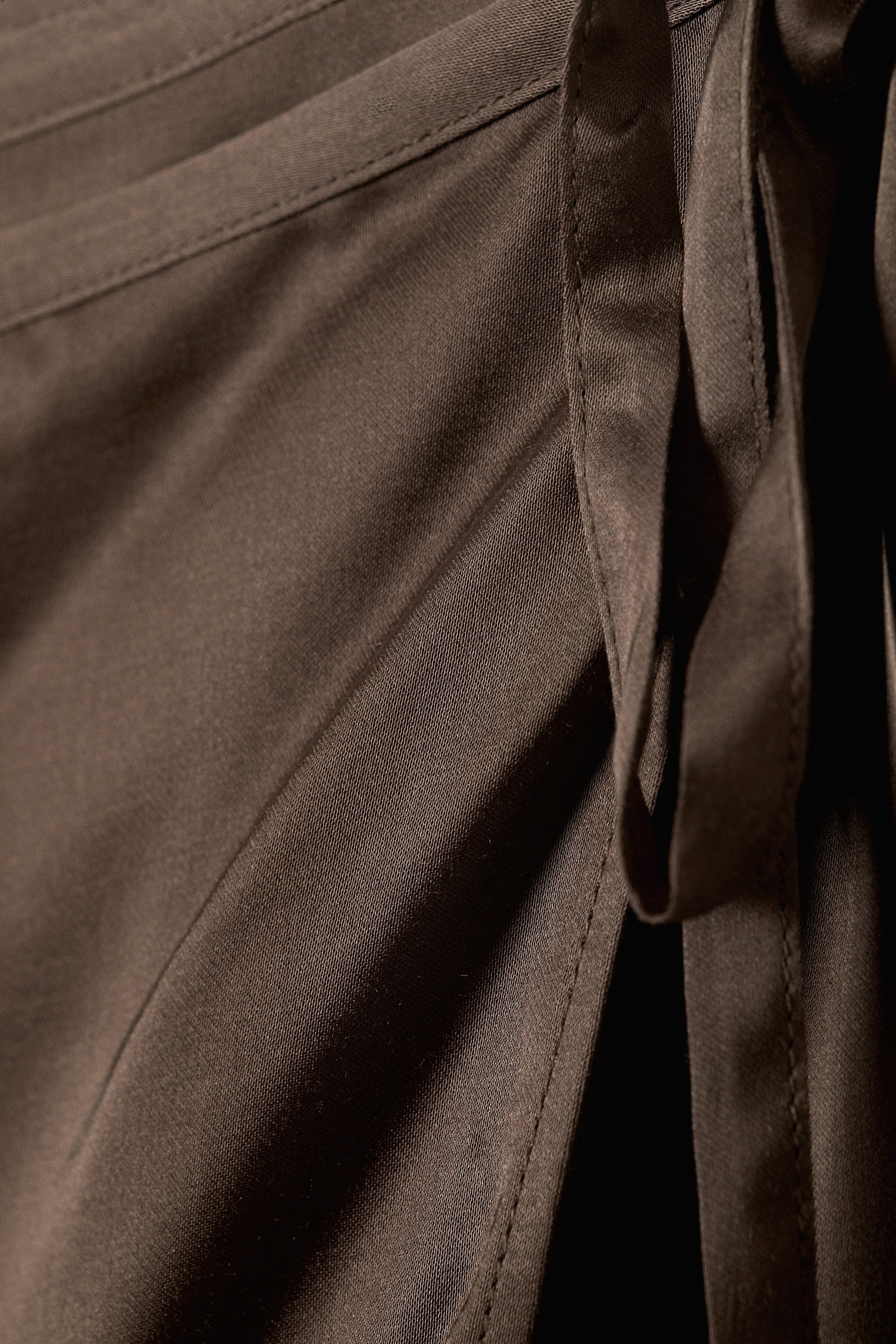 Dark Brown - Satin Wrap Mini Skirt - 2