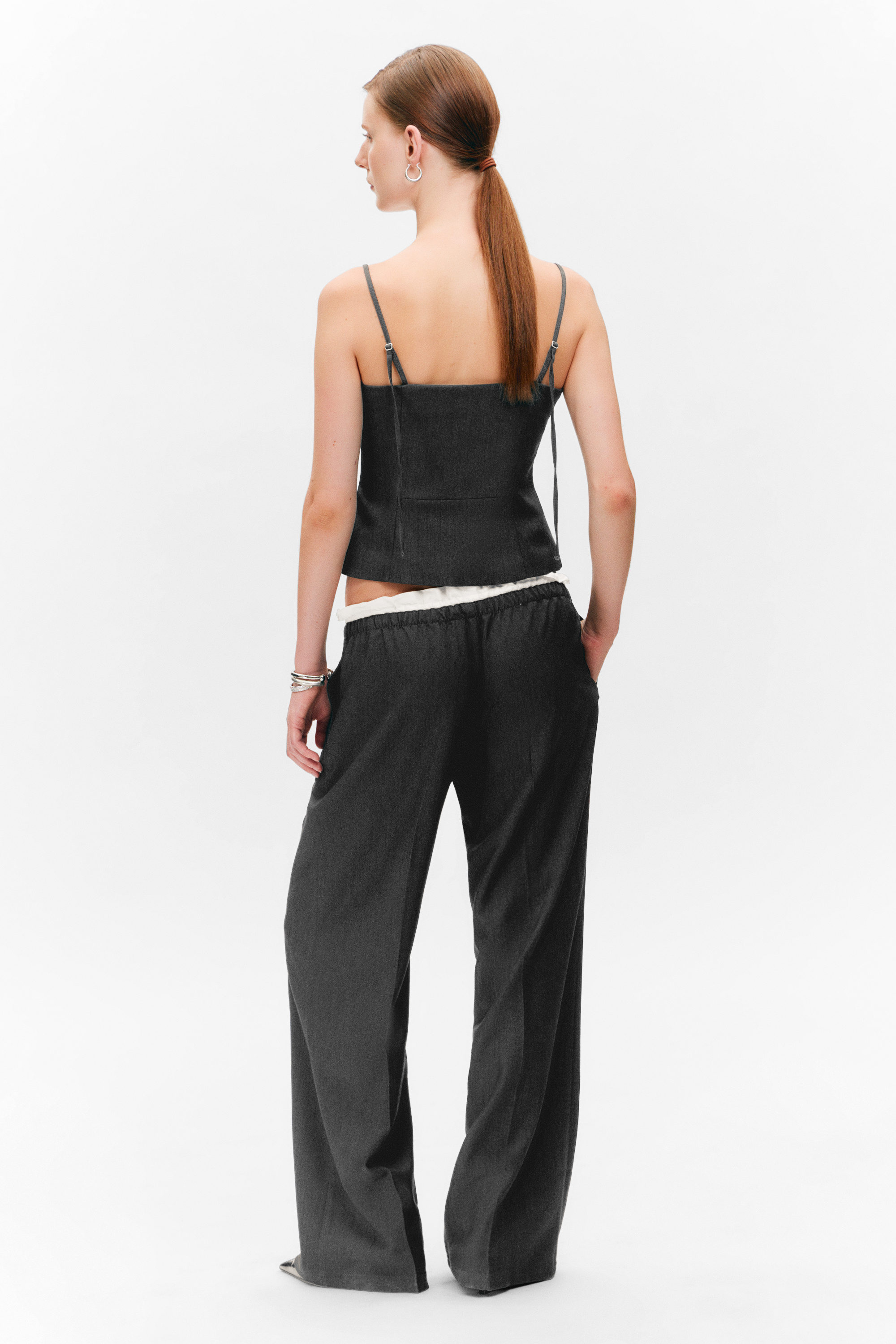 Dark Grey - Pull-On Mid-Rise Suiting Trousers - 3