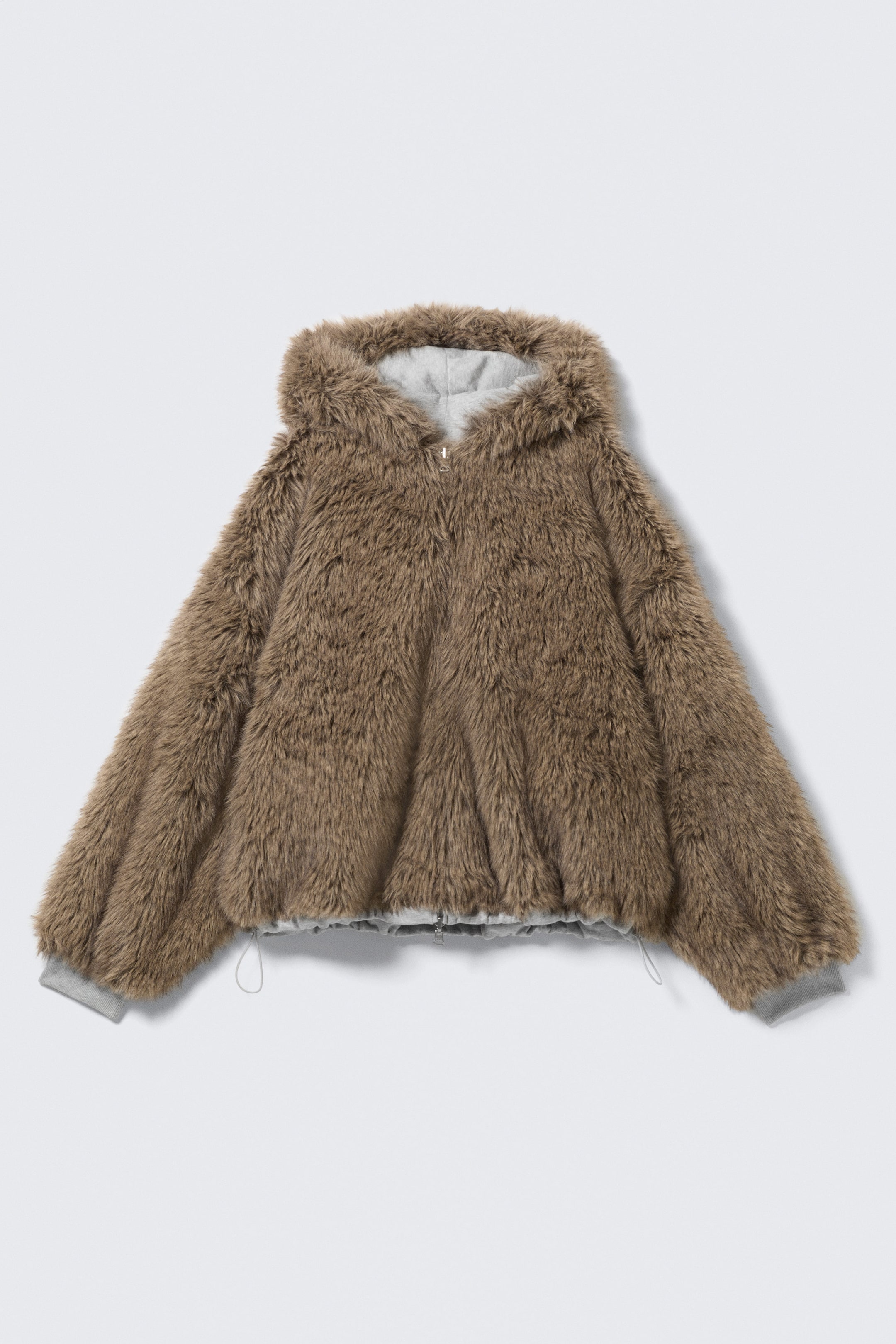 Grey Melange & Brown - Reversible Faux Fur Zip Hoodie - 7