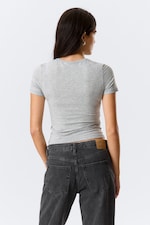 Grey - Slim Fitted T-shirt - 2