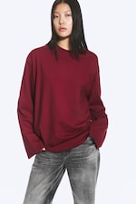 Dunkelrot - Oversized-T-Shirt mit langen Ärmeln - 1