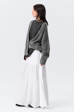 White - Pleated Mid Rise Maxi Skirt - 1