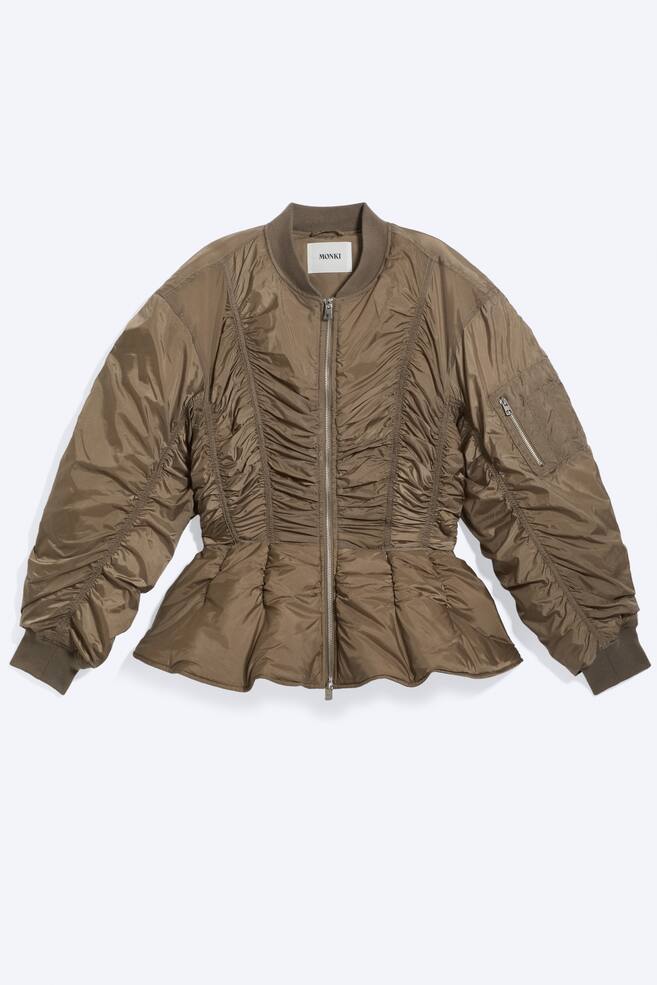 Cazadora bomber con peplum fruncido - Topo oscuro/Negro - 1