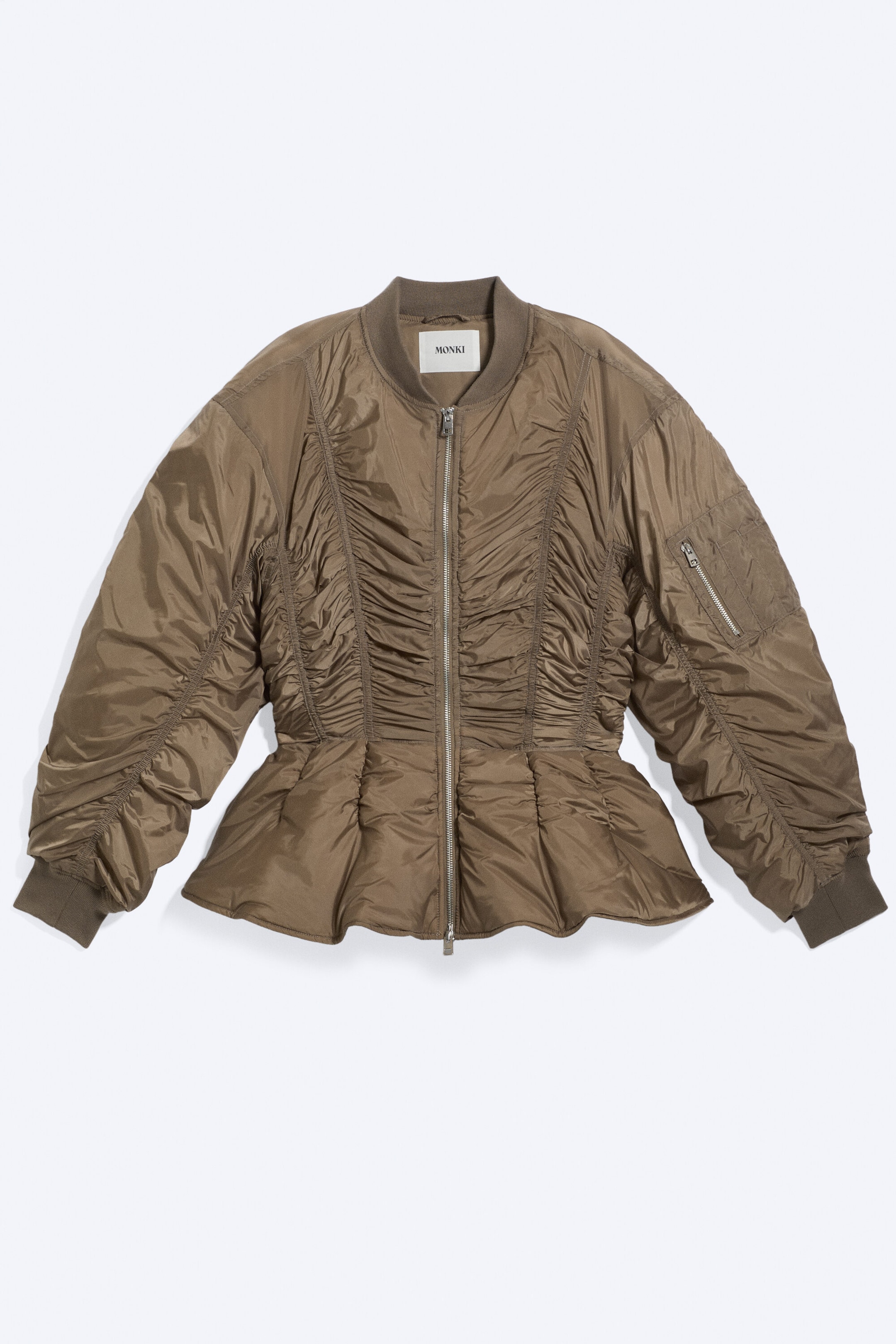 Zacht taupe - Slim ruches peplum bomberjack - 4