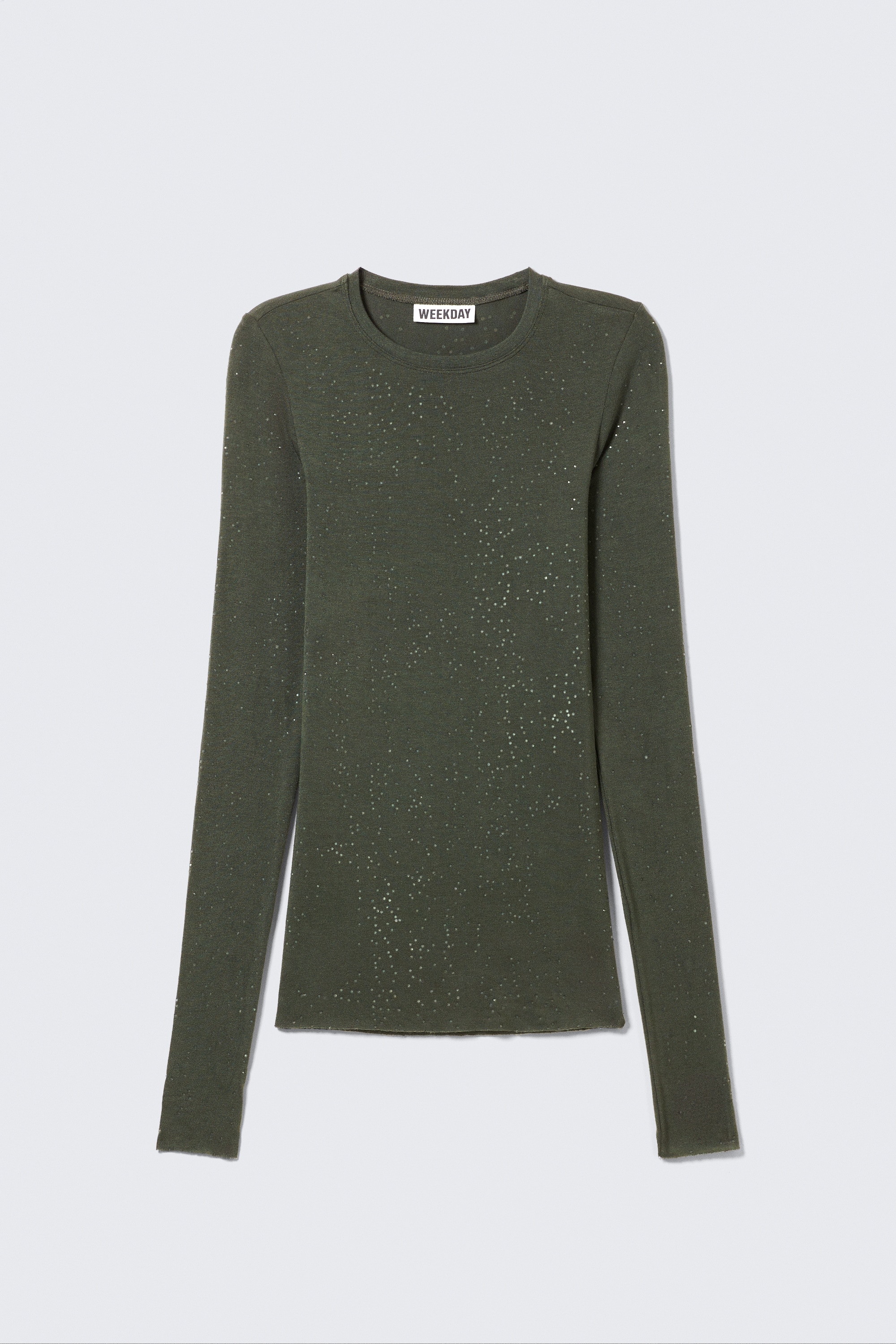 Top cu imprimeu și pietre strălucitoare, croială slim - Verde Kaki Închis/Imprimeu și pietre strălucitoare