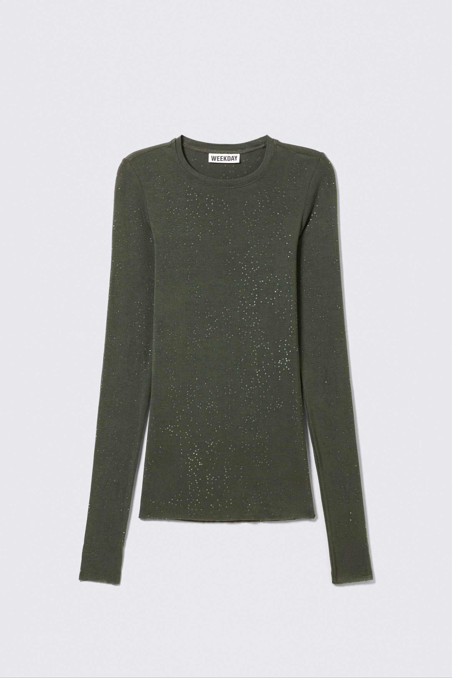 Top met strass-steentjes - Slim Fit - Donker kakigroen/Print en strass-steentjes - 2