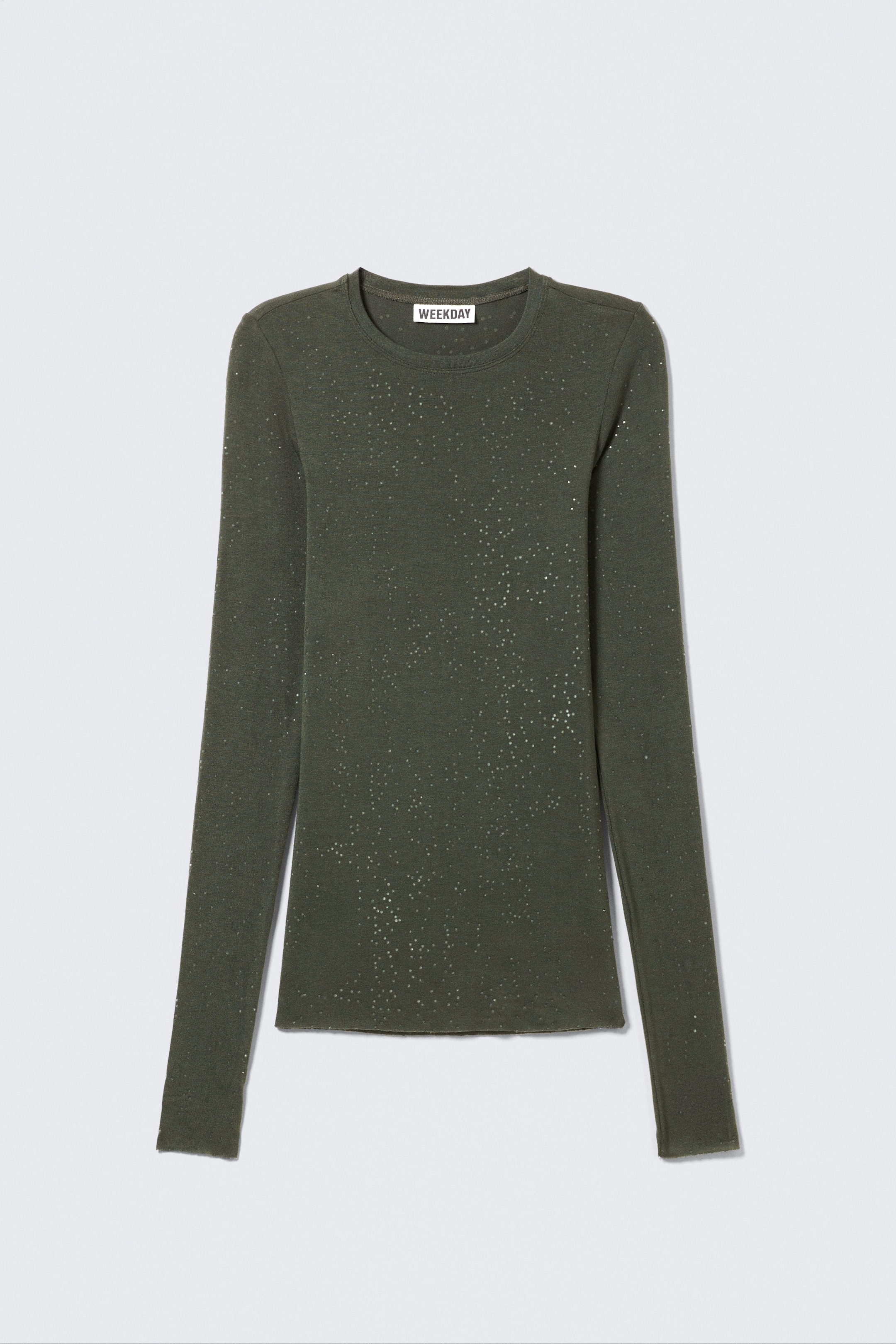 Dark Khaki Green - Slim Fit Printed Rhinestone Top - 1