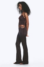 Dark Brown - Satin Cut-Out Flared Trousers - 2