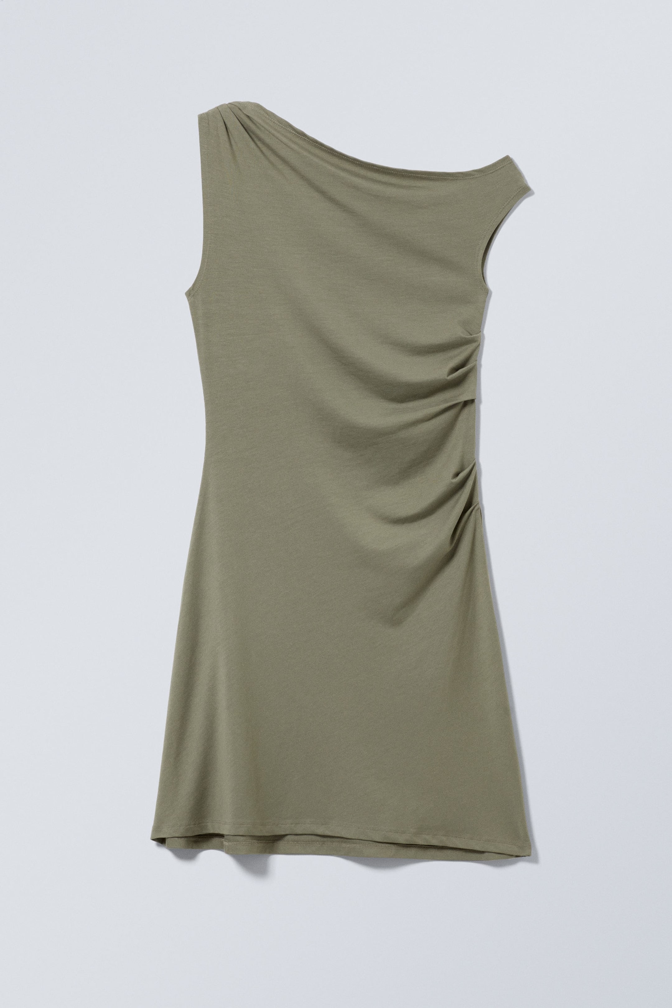 Staubiges Khakigrün - Drapiertes Minikleid - 1