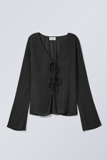 Schwarz - Schmal geschnittenes Bindetop - 0