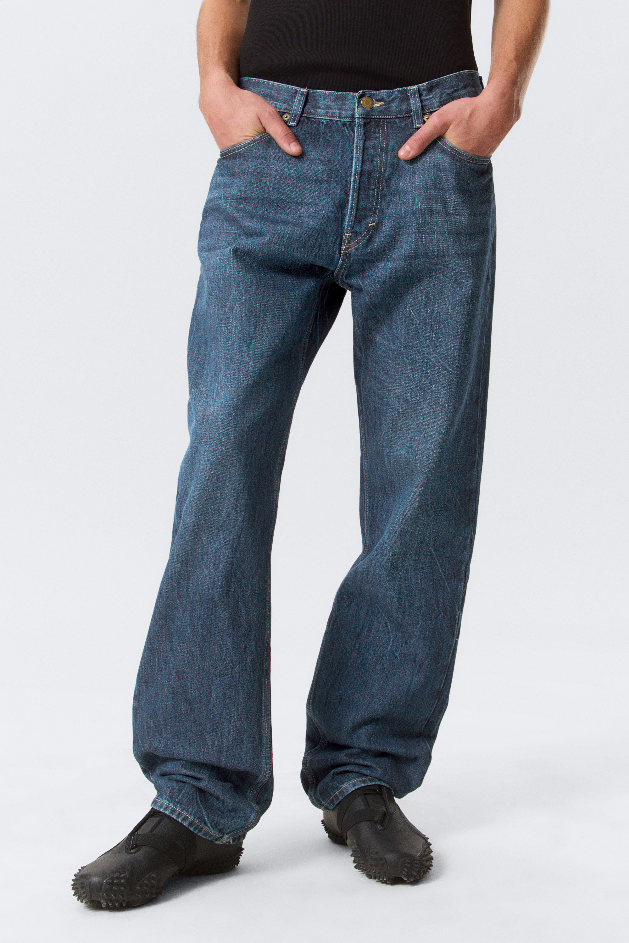 Morning Blue - Bleu foncé - Jean droit décontracté à taille mi-haute Space - 2