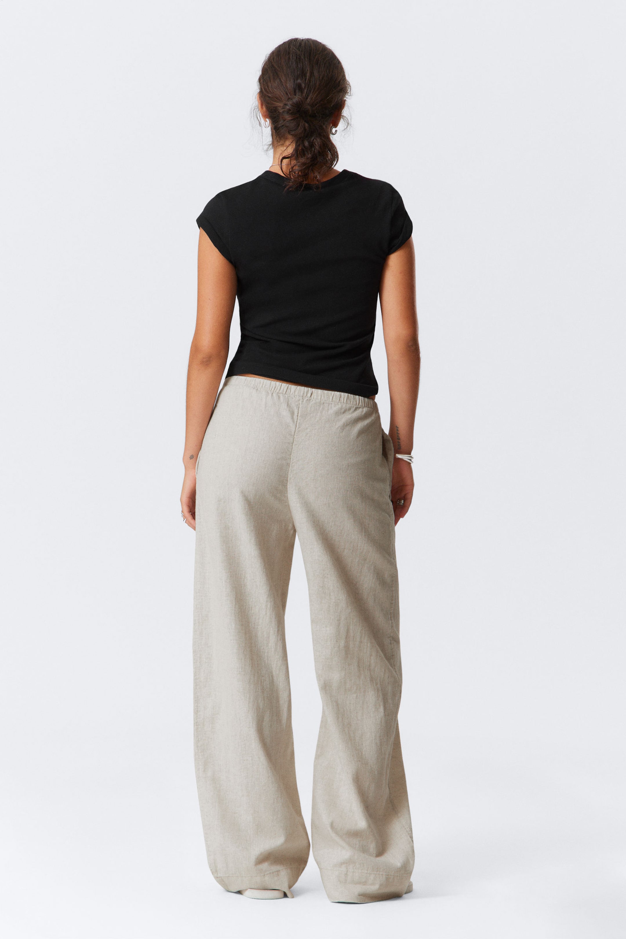 Ecru - Wide Pull-on Linen Blend Trousers - 4