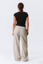 Ecru - Wide Pull-on Linen Blend Trousers - 4