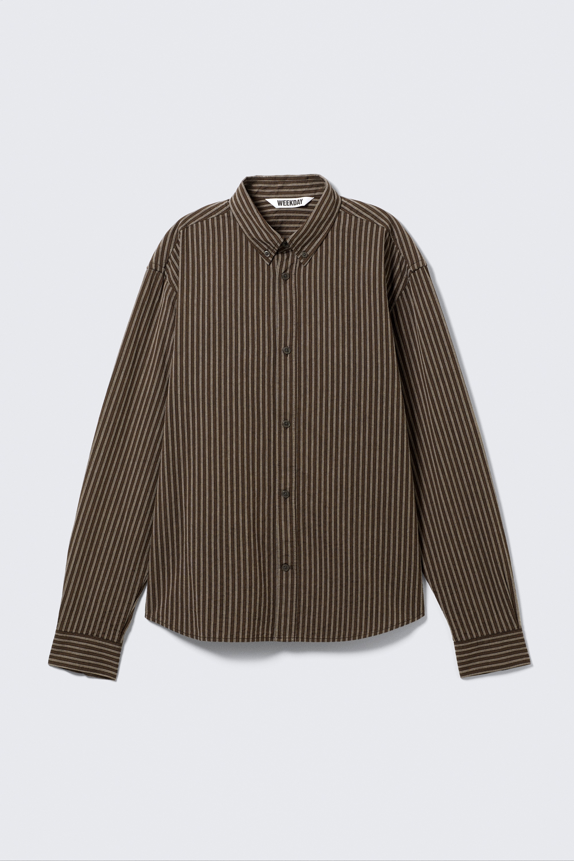 Camisa de rayas de corte relaxed - A rayas marrones/Gris oscuro a rayas