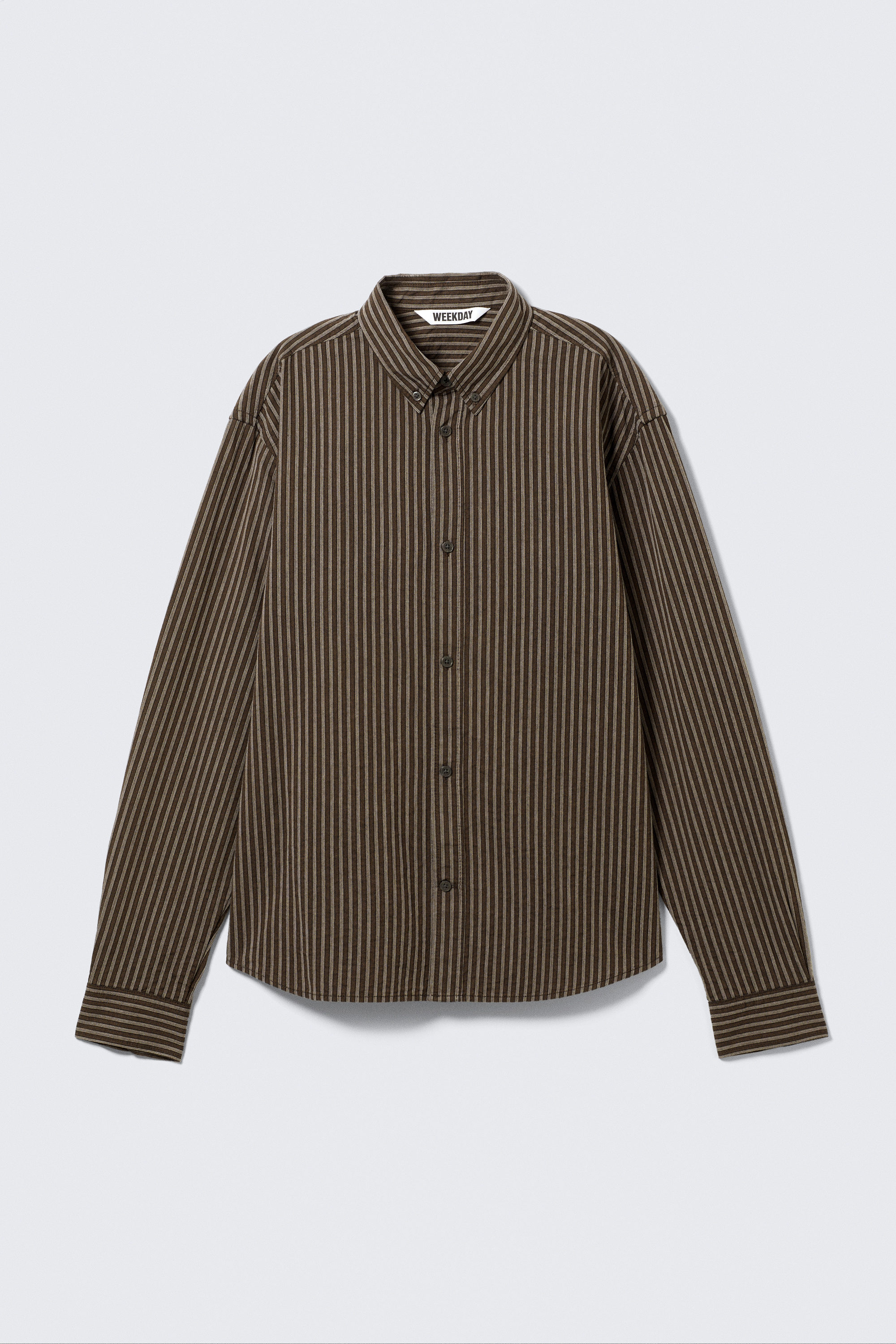 Striped Brown - Relaxed Striped Button-down Shirt - 3
