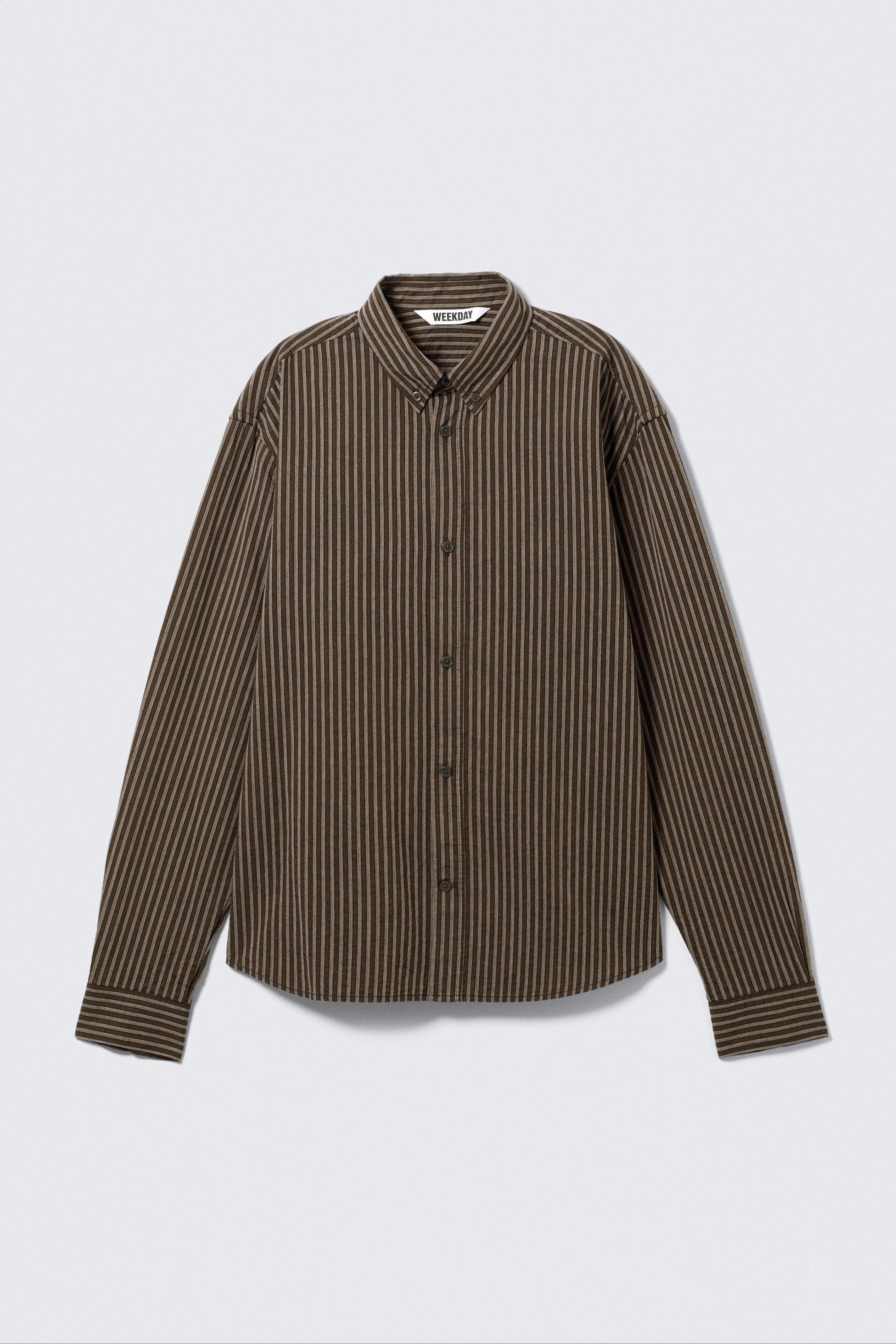 Striped Brown - Relaxed Striped Button-down Shirt - 3